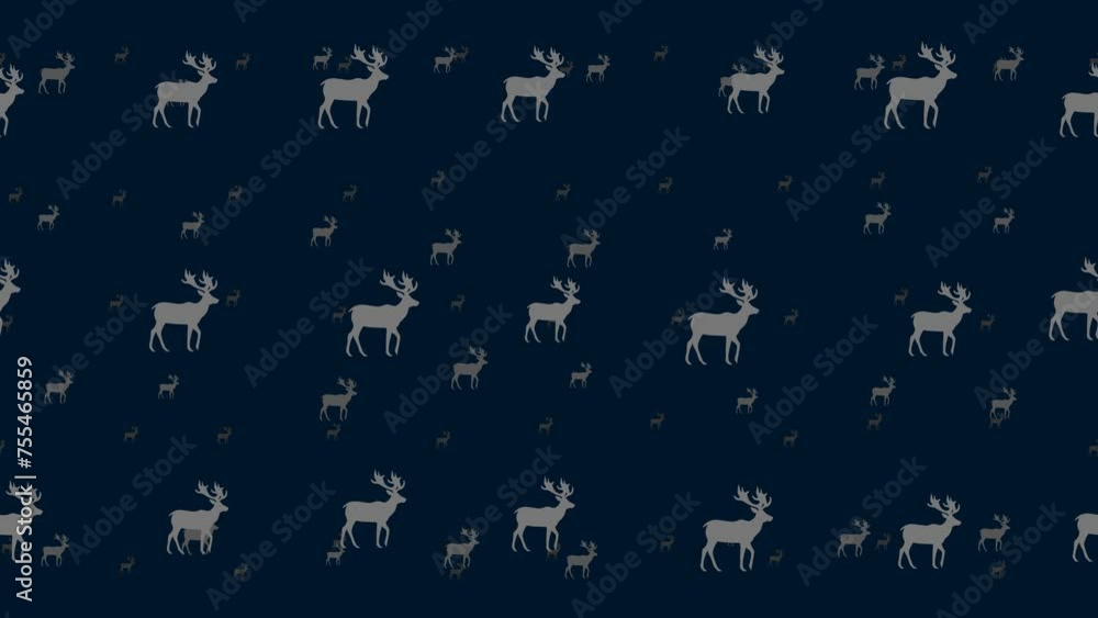 Poster deer symbols float horizontally from left to right. parallax fly effect. floating symbols are locate