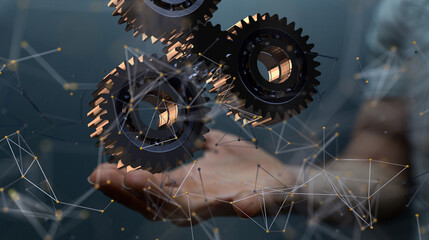 gear Futuristic in Industry 4.0 and business virtual diagram - neural network exposure digital