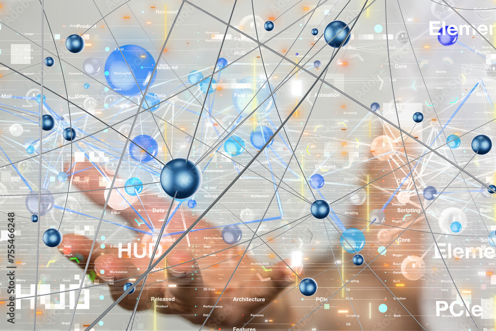 Fototapete global network. blockchain. 3d illustration. neural networks and artificial intelligence. abstract