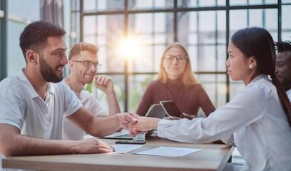 Fototapeta premium succesful business team smiling teamwork corporate office colleague