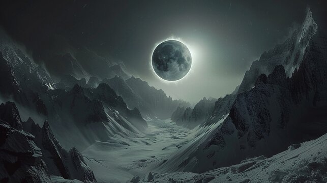 Solar eclipse in hyperrealistic vintage A scene of icy coolness and regal confidence under the spellbinding aura of a solar eclipse