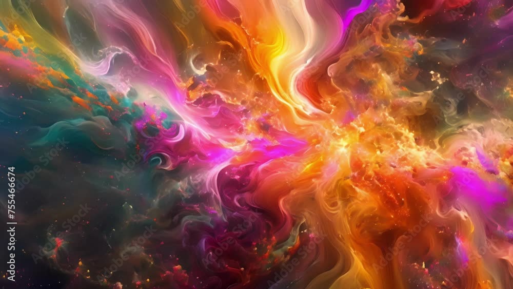 Aufkleber a dynamic portrayal of crystal growth with bright bursts of color and swirling forms coming together