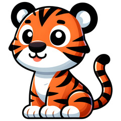 Tiger isolated on white background. Simple cartoon style. 