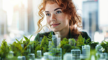 Portrait of a Female City Planner Designing Eco-Friendly Urban Developments for Elite Neighborhoods.