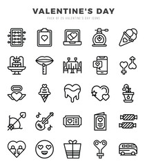 Set of 25 Valentine'S Day Lineal Icons Pack.