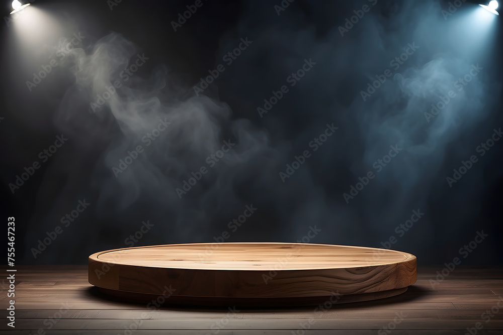 Aufkleber the empty wooden cylinder shape of the product display podium design, stands for showing or designin