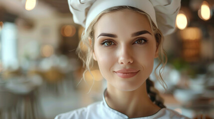 Portrait of Woman in Chef Hat Creating Gourmet Dishes for Upscale Culinary Experiences