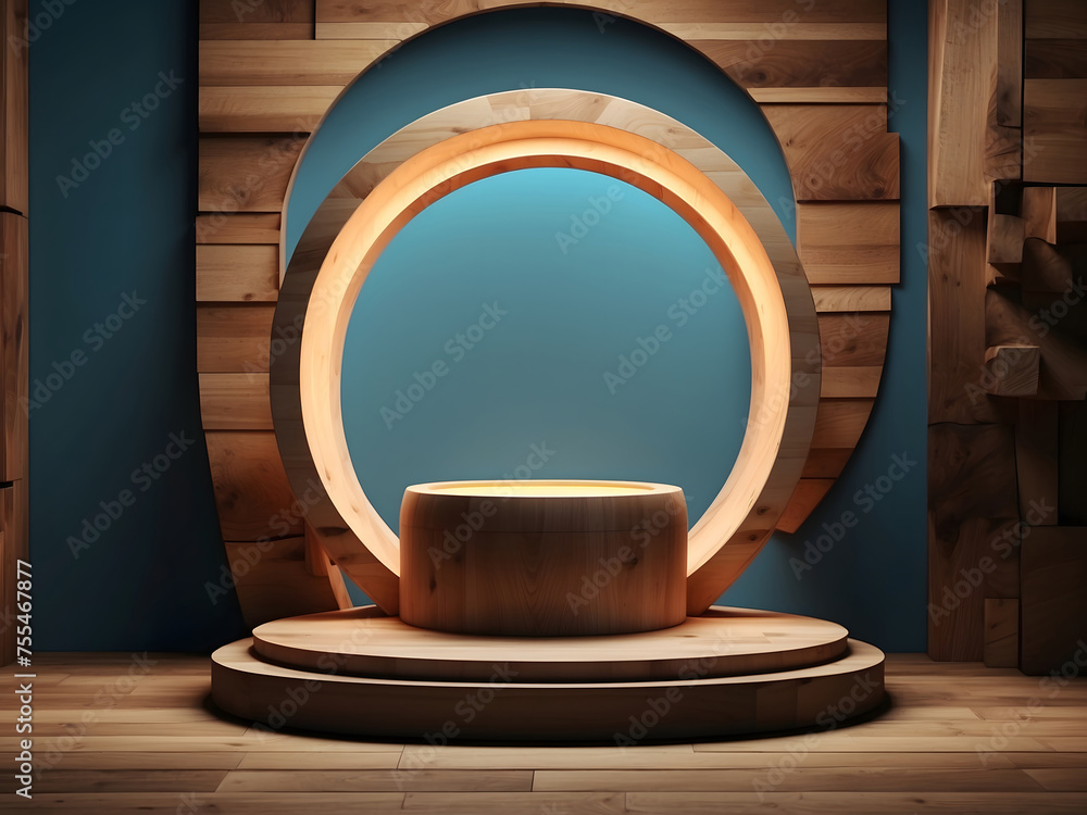 Aufkleber the empty wooden cylinder shape of the product display podium design, stands for showing or designin