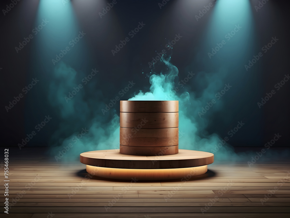 Aufkleber the empty wooden cylinder shape of the product display podium design, stands for showing or designin