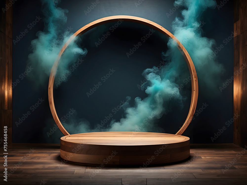 Aufkleber the empty wooden cylinder shape of the product display podium design, stands for showing or designin