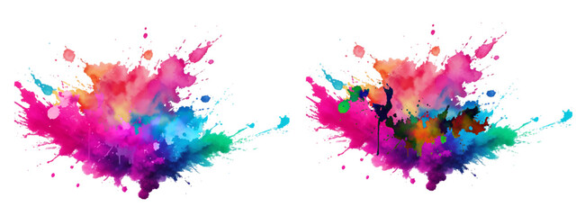 Bright colorful watercolor splash splatter stain brush strokes on white background. Modern vibrant aquarelle spot. Rainbow trendy isolated design on white. Element. Vector watercolor illustration.	