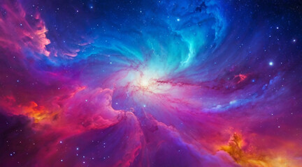 Colorful space galaxy cloud nebula, stary night cosmos, universe science astronomy, supernova background wallpaper.