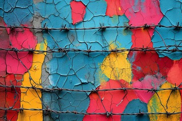 Bold Contrast of Barbed Wire and Abstract Shapes - obrazy, fototapety, plakaty
