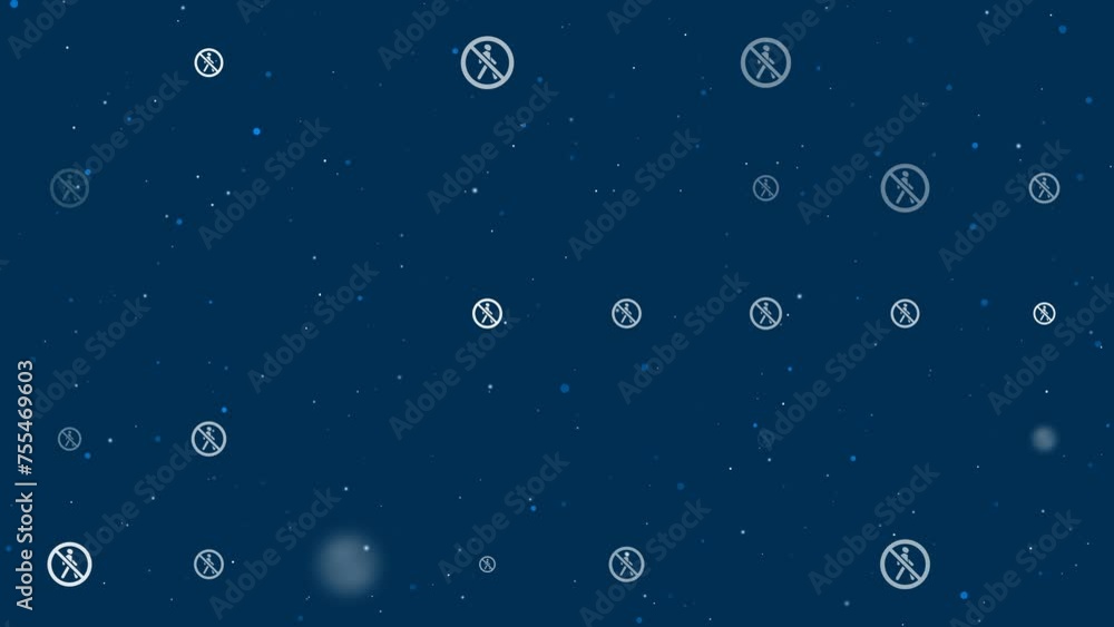 Poster template animation of evenly spaced pedestrian traffic prohibited signs of different sizes and opaci