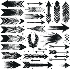 set of grunge arrow vector illustrations. grunge arrow symbol brush paint collection