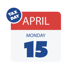 Tax Day Reminder Concept, Calendar Page - Vector Design  Element Template Isolated on White Background - USA Tax Deadline, Due Date for IRS Federal Income Tax Returns:15th April, Year 2024 - 755470240