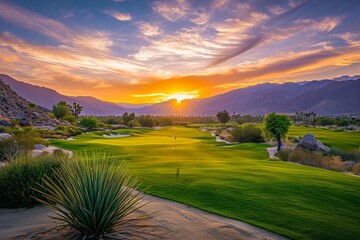 Golf course at sunset