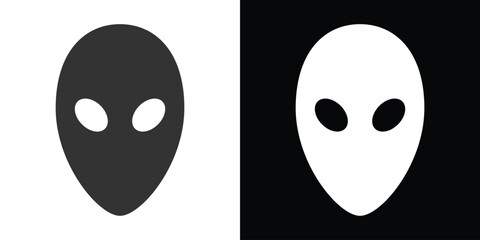 alien face mask icon on black and white - obrazy, fototapety, plakaty