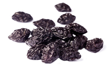 Dried plum fruit on a white background.