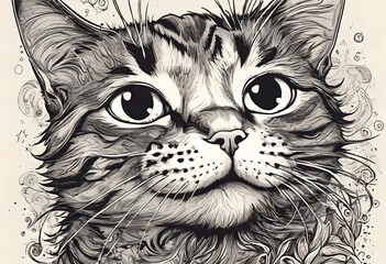 hand-drawn doodle of a cat kitten with intricate decorative details - obrazy, fototapety, plakaty