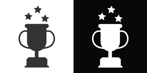 three star trophy cup icon on black and white - obrazy, fototapety, plakaty