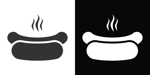 hot dog bun icon on black and white - obrazy, fototapety, plakaty
