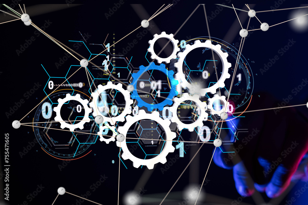 Aufkleber Neural network 3D illustration. Big data and cybersecurity