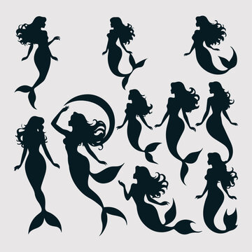 flat design mermaid silhouette collection