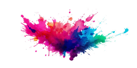 Bright colorful watercolor splash splatter stain brush strokes on white background. Modern vibrant aquarelle spot. Rainbow trendy isolated design on white. Element. Vector watercolor illustration.	