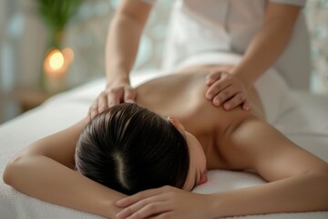 Obraz na płótnie Canvas a woman person receiving a massage in a spa / massage treatment place