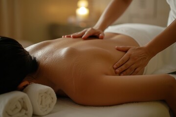 Obraz na płótnie Canvas a woman person receiving a massage in a spa / massage treatment place