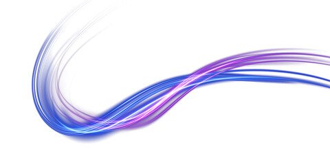 Blue and  purple mystical speed stripes, glitter effect. Magic sparks. Shine of cosmic rays. Neon lines of speed and fast wind. Glow effect, powerful energy. Abstract beautiful light. PNG.
