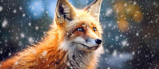 Obraz premium close up fox with snowfall background