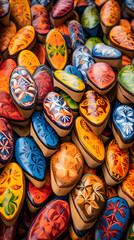 Artistic Display of Traditional Wooden Clogs - A Melange of Colors and Craftsmanship