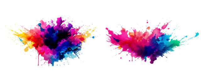 Bright colorful watercolor splash splatter stain brush strokes on white background. Modern vibrant aquarelle spot. Rainbow trendy isolated design on white. Element. Vector watercolor illustration.	