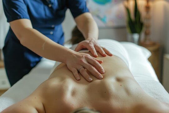 a woman person receiving a massage in a spa / massage treatment place