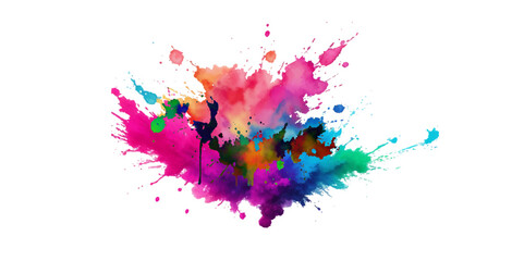 Bright colorful watercolor splash splatter stain brush strokes on white background. Modern vibrant aquarelle spot. Rainbow trendy isolated design on white. Element. Vector watercolor illustration.	