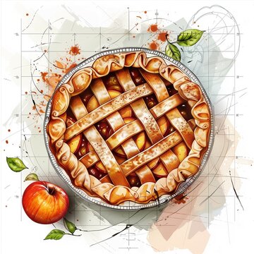 Technical drawing of a colorful apple pie, for Pi Day.