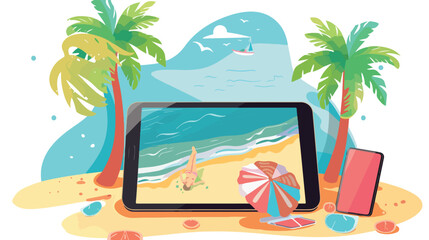 Holiday at the beach on a tablet screen illustration
