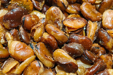 snacks fried broad beans or fava beans texture background.