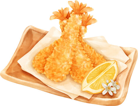 Watercolor Tempura Japanese food