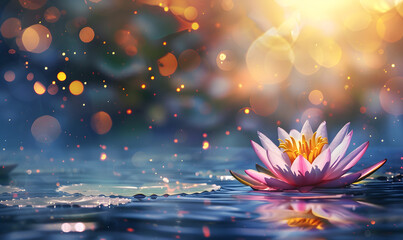 Magic Lotus Flower On Water, Generative AI  - obrazy, fototapety, plakaty