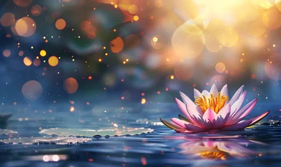 Küchenrückwand glas motiv Magic Lotus Flower On Water, Generative AI  © simba kim