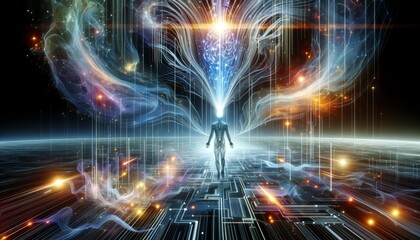 3D Illustration of Human Mind Uploading