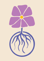 flower in pots with green leaf poster. Hand drawn leaf infantile style. Organic doodle shapes Matisse style, naive art, contemporary backgrounds. Botanic vector illustration