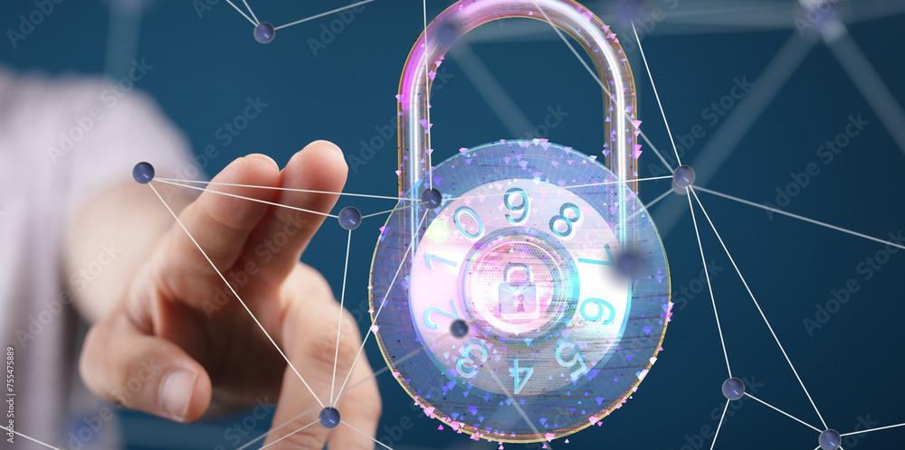 Poster cybersecurity and information or network protection 3d