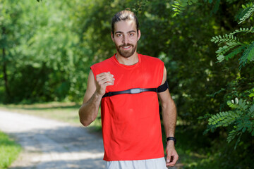 a man running in a forest