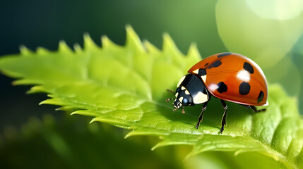 Fototapeta premium Ladybug on flower, a ladybug on background