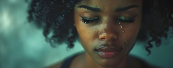Expressing Deep Emotions: A Tearful Black Woman. Concept Emotion, Tears, Portraits, Black woman