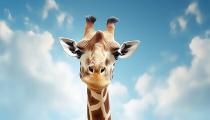 A giraffe with its head turned to the side and its mouth open